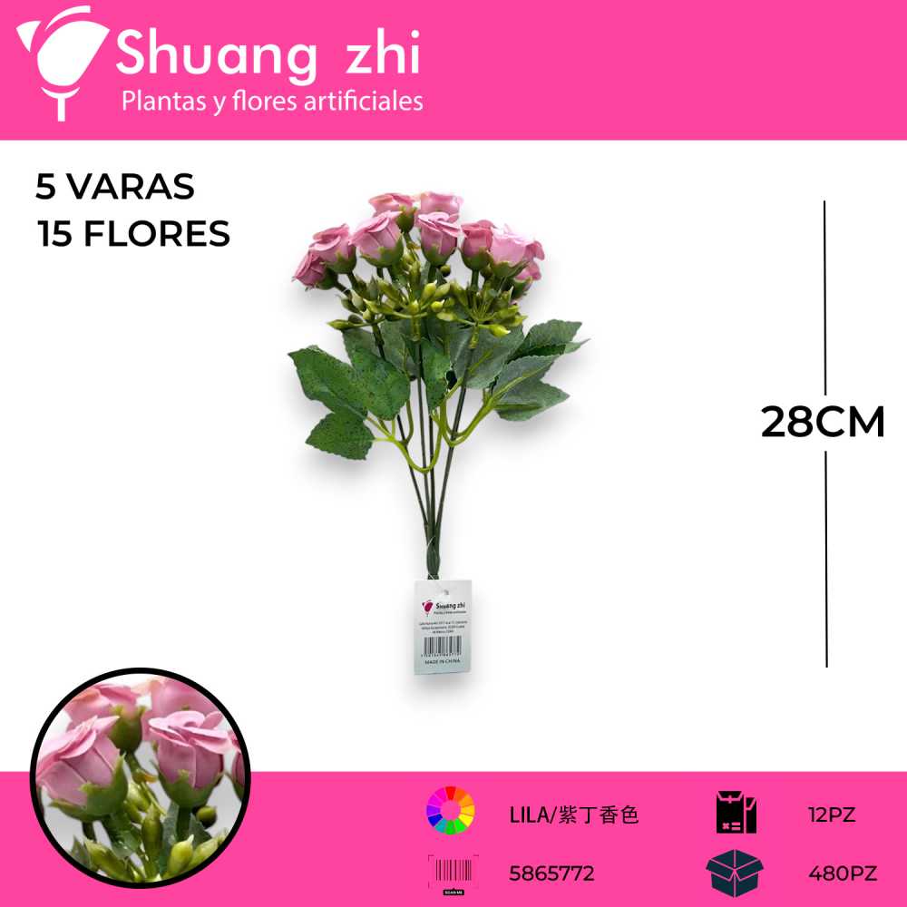 FLOR MINI ROSA 28CM
