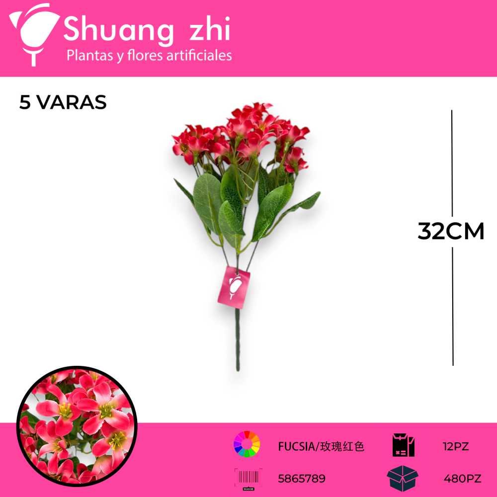FLOR MINI FUCSIA 5 VARAS 32CM