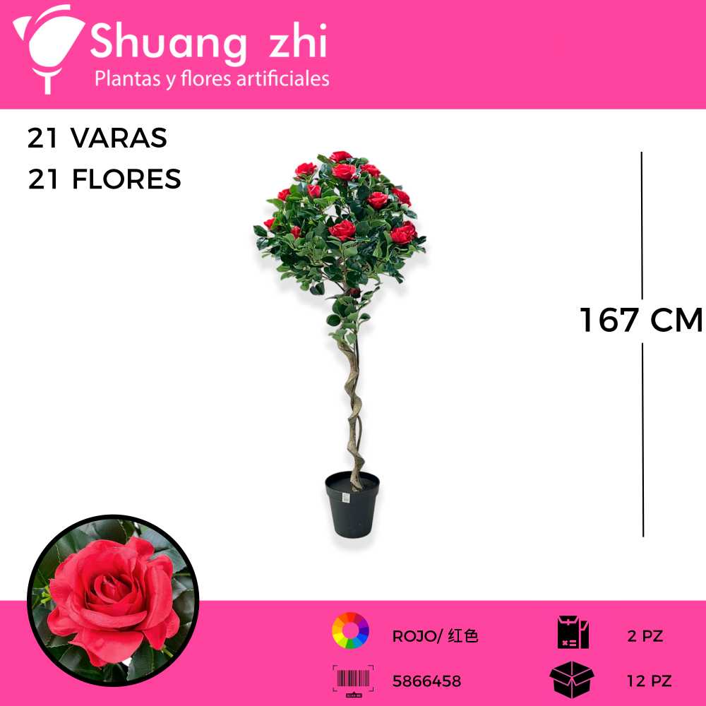 PLANTA 147 ROSAS ROJO CON MACETA