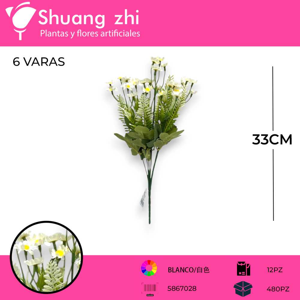 FLOR MINI MARGARITA BLANCO 33CM
