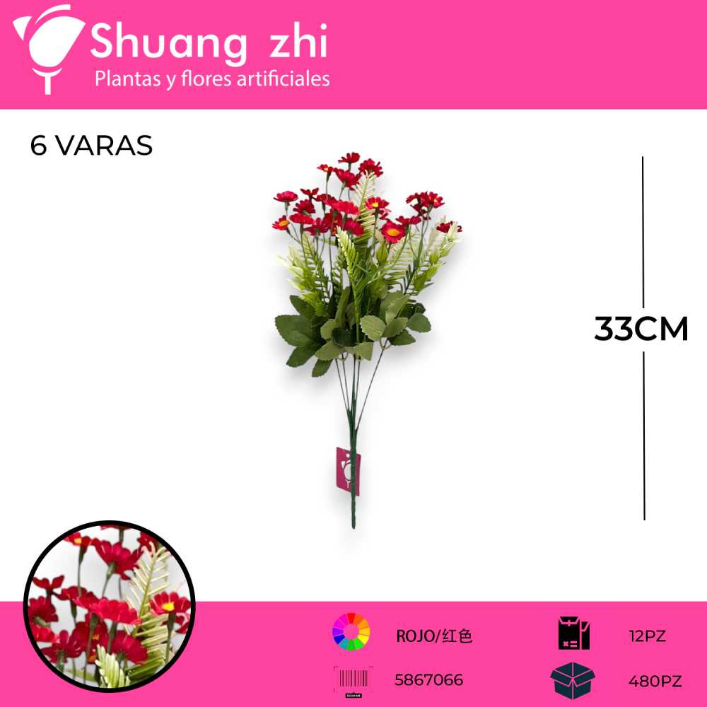 FLOR MINI MARGARITA ROJO 33CM