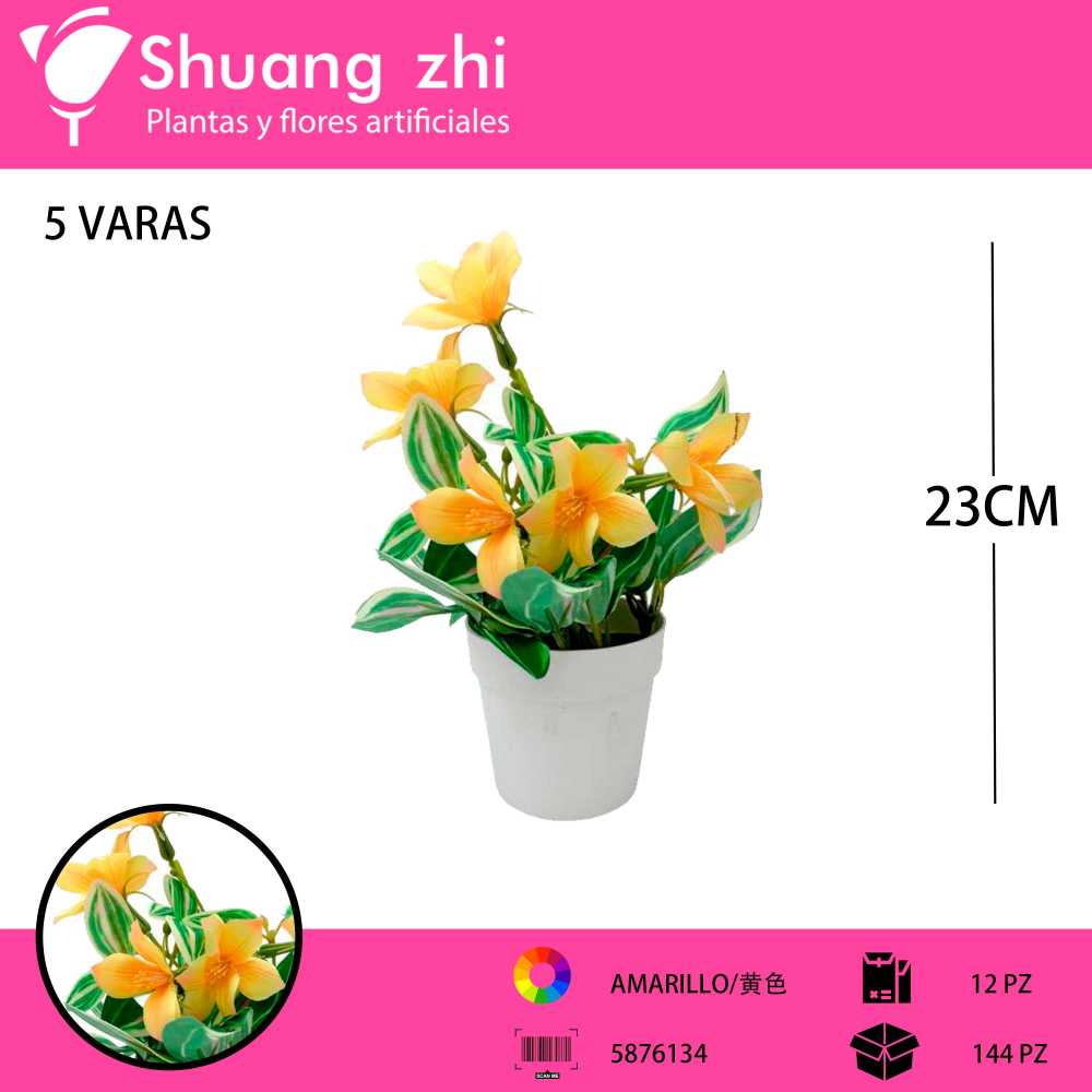 MACETA FLOR AMARILLA 23CM