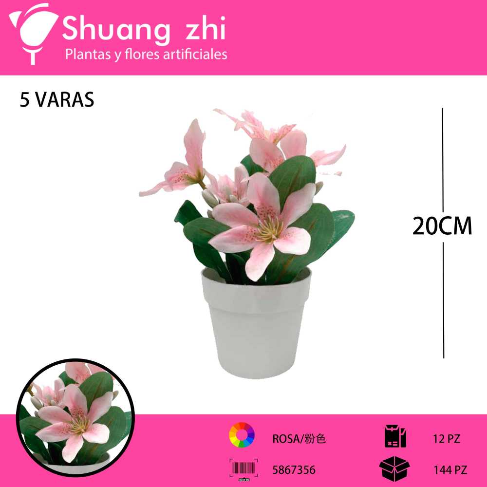 MACETA FLOR ROSA BLANCO 20CM