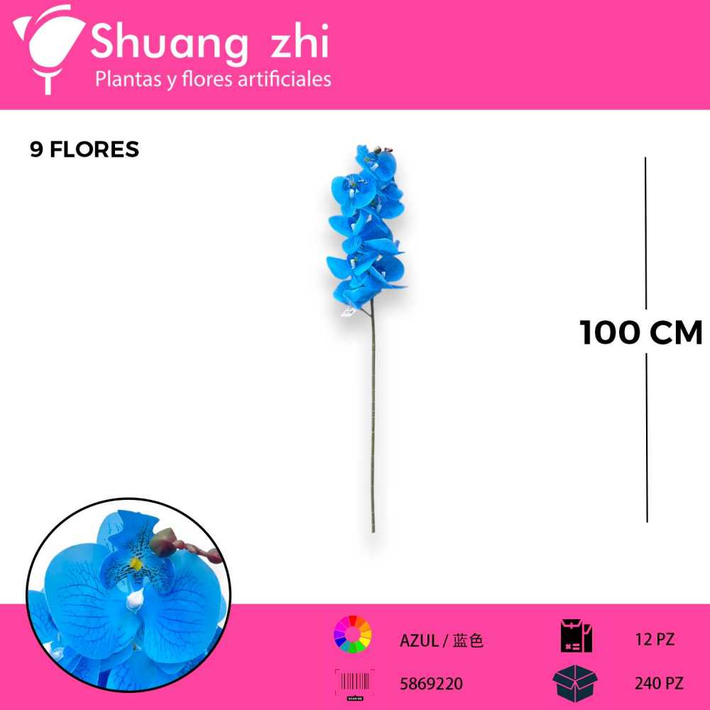ORQUIDEA NATURAL TOUCH 9 FLORES AZUL 100CM