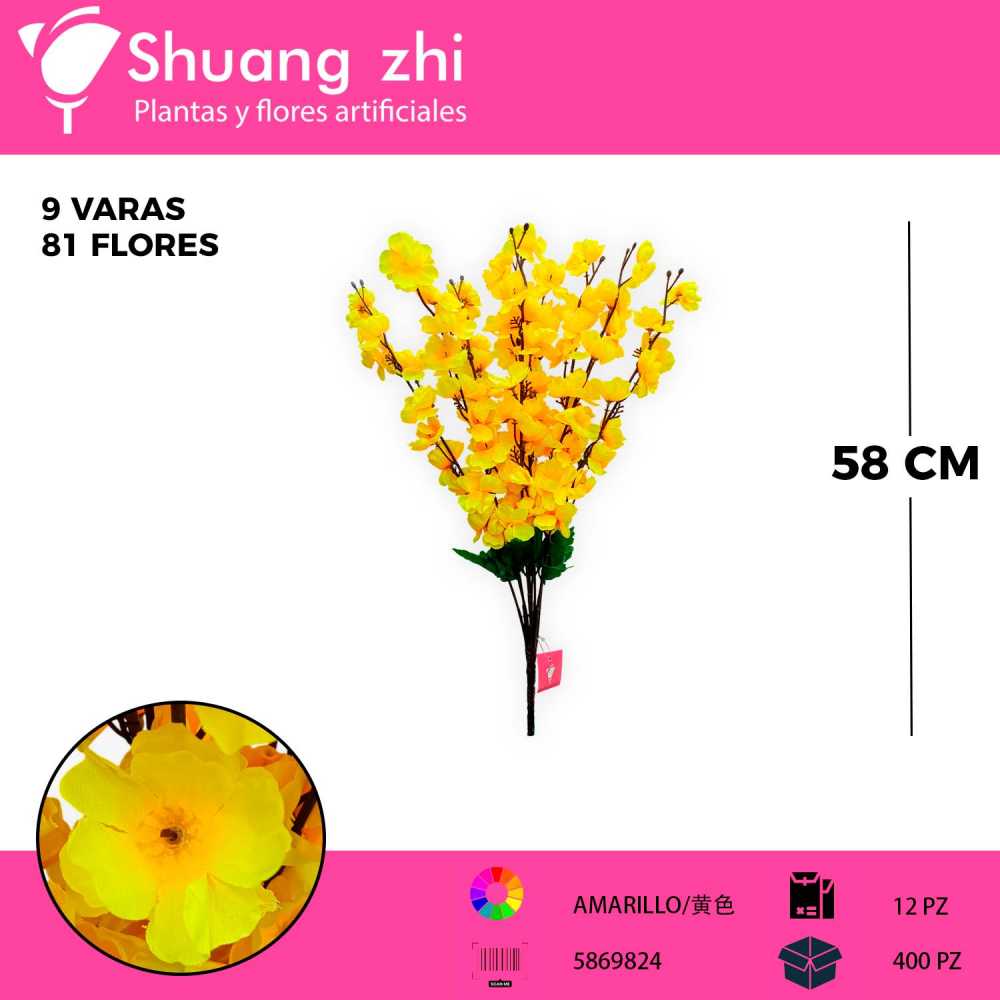 RAMO DE DURAZNO AMARILLO 9 VARAS 81 CABEZAS 58CM