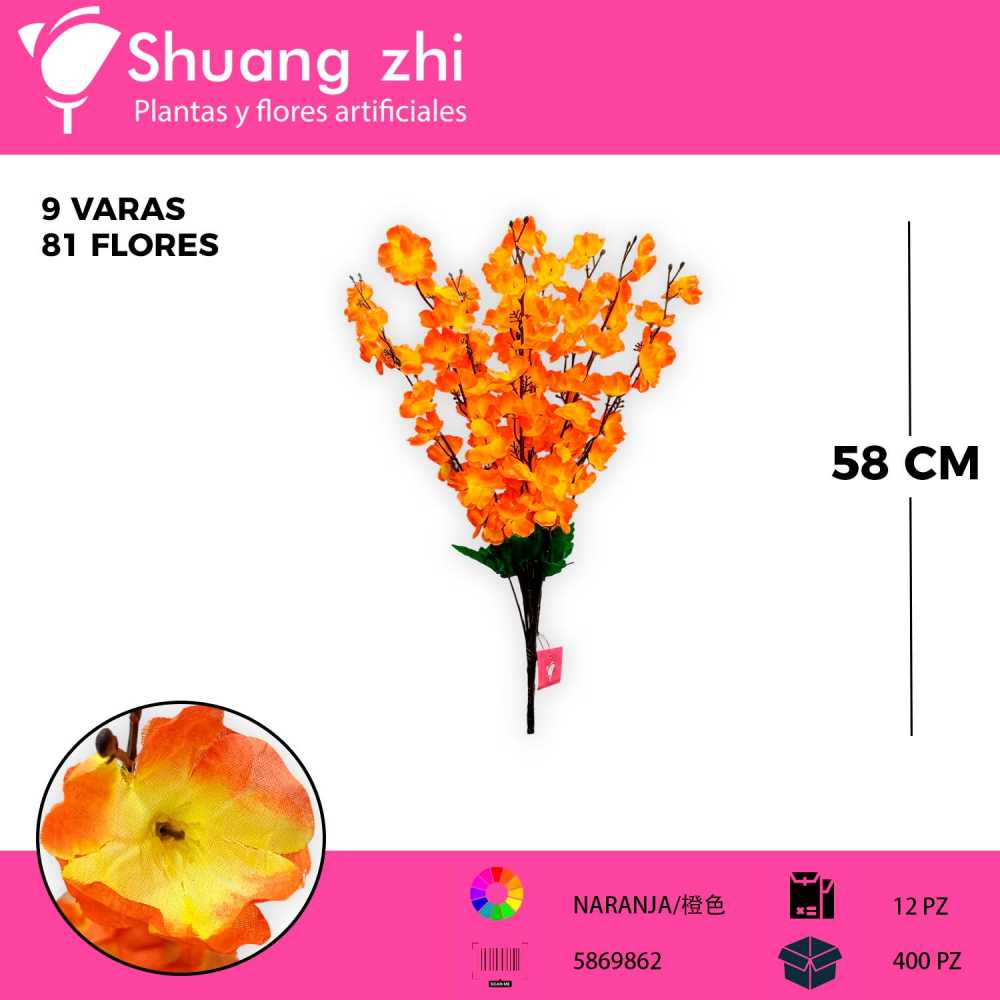 RAMO DE DURAZNO NARANJA 9 VARAS 81 CABEZAS 58CM