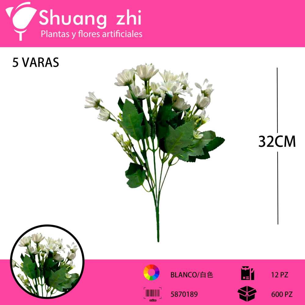 VARA FLOR BLANCO 32CM