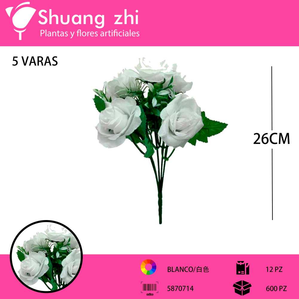 FLOR MINI 5 CABEZAS BLANCO 26CM