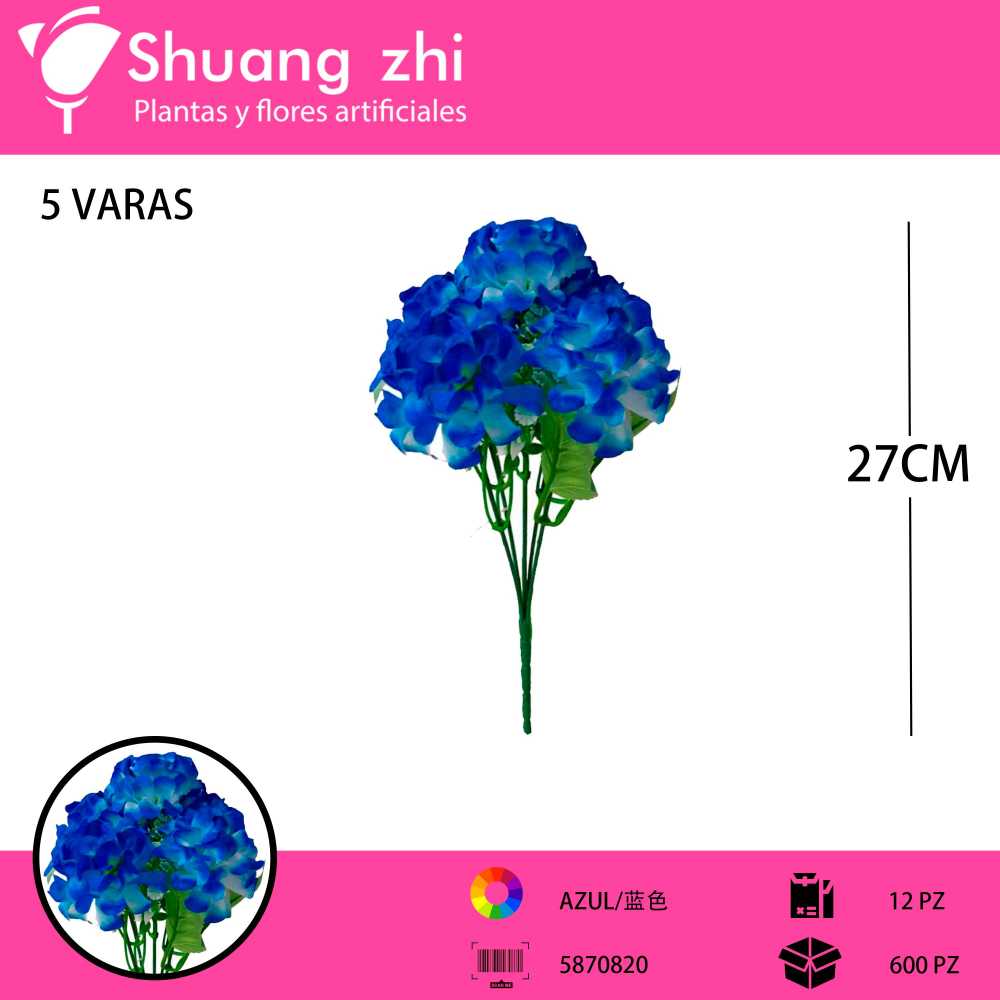 FLOR MINI HORTENSIA AZUL 27CM