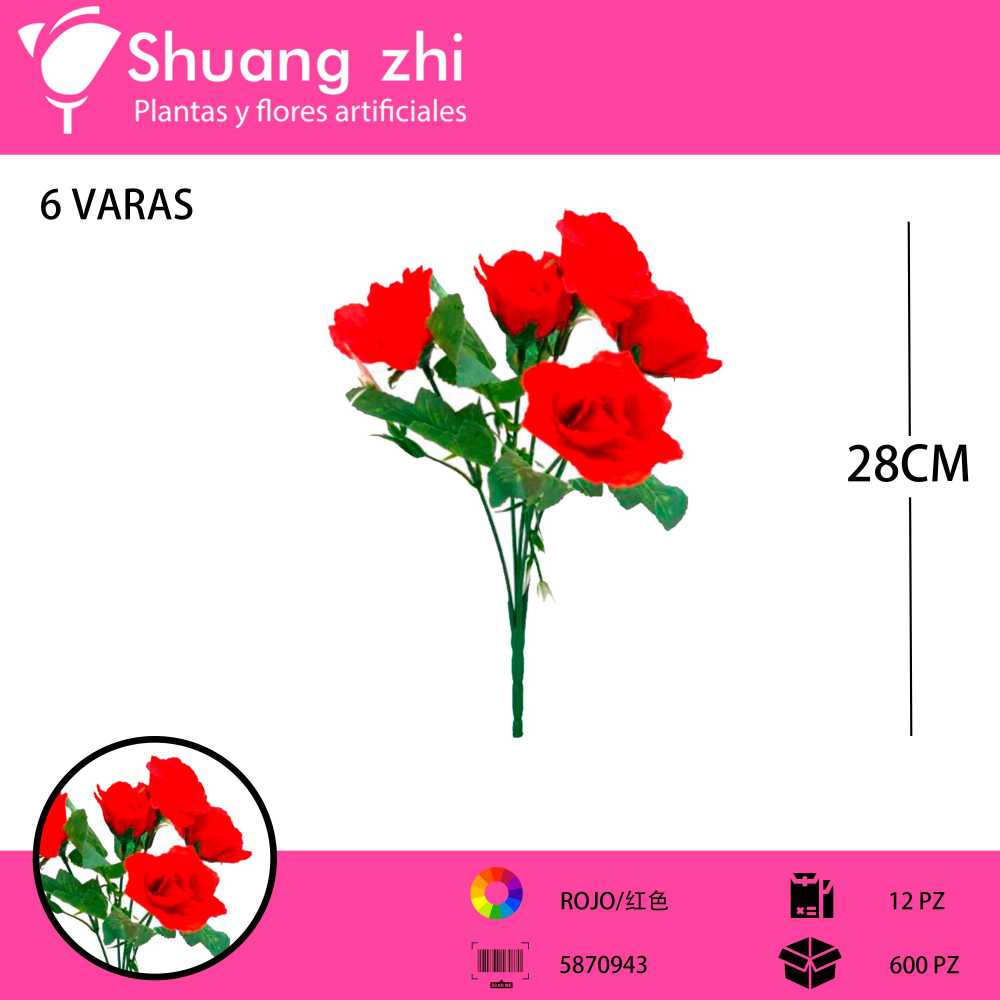 FLOR RAMO 6 CABEZAS ROJO