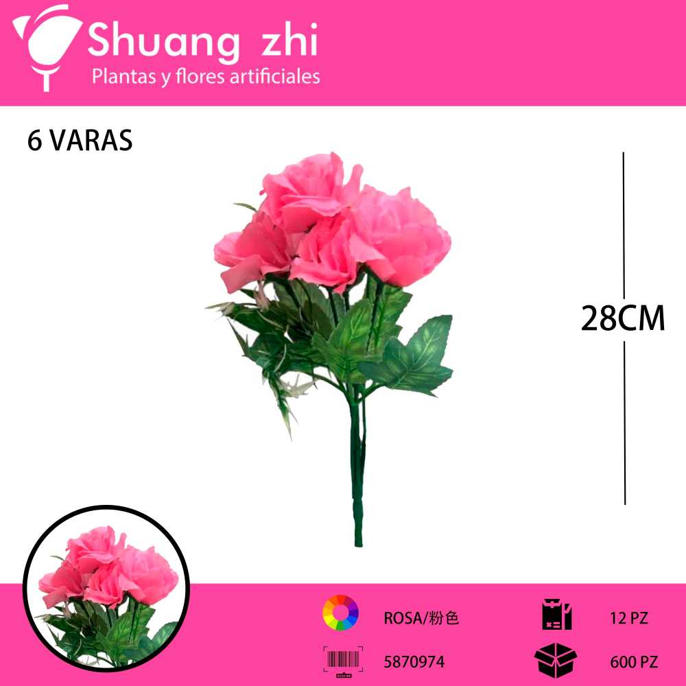 FLOR RAMO 6 CABEZAS ROSA