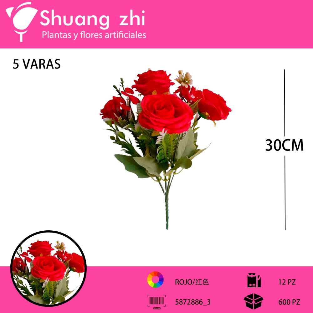 RAMO FLOR ROSA ROJO 30CM