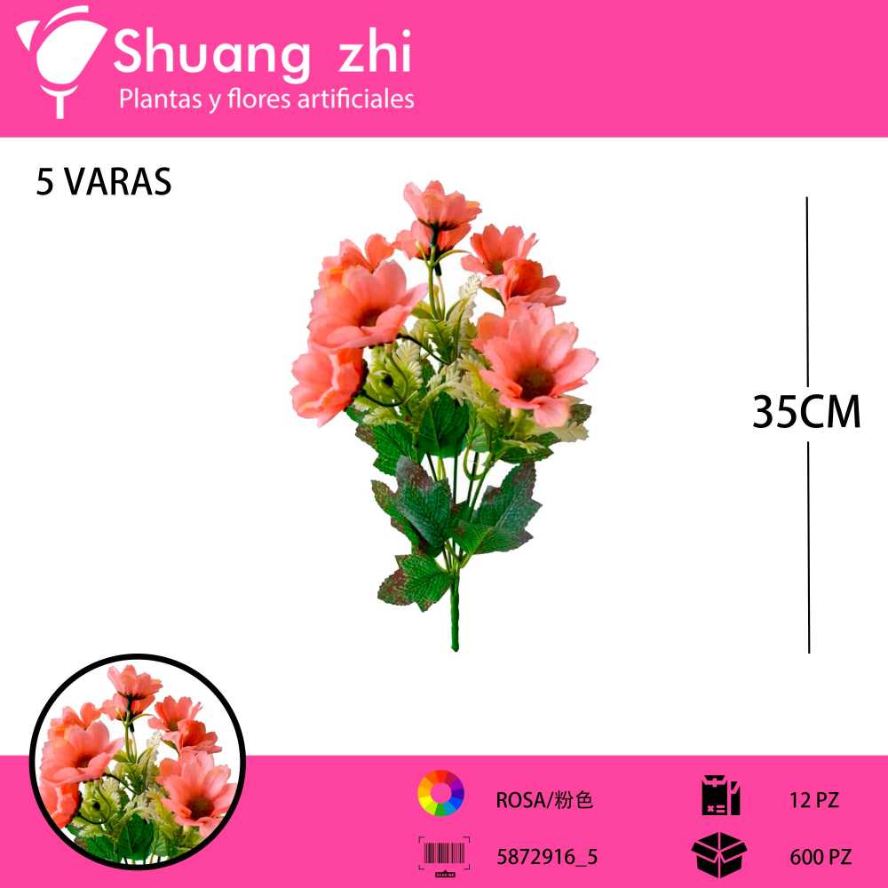 FLOR MINI MARGARITA ROSA 35CM
