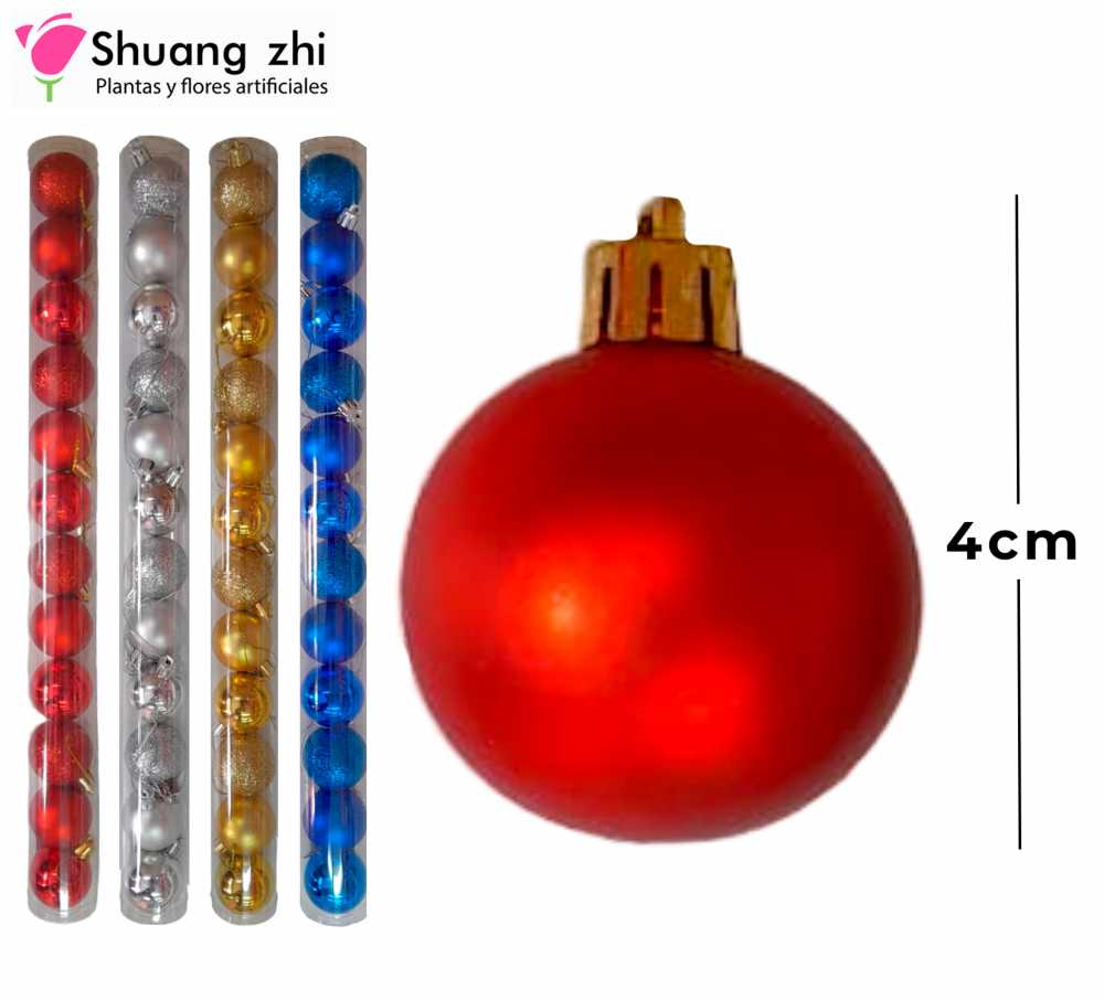 BOLA DE NAVIDAD 4ABE/12UNIDADE  EN TUBO 3 COLOR SURTIDO