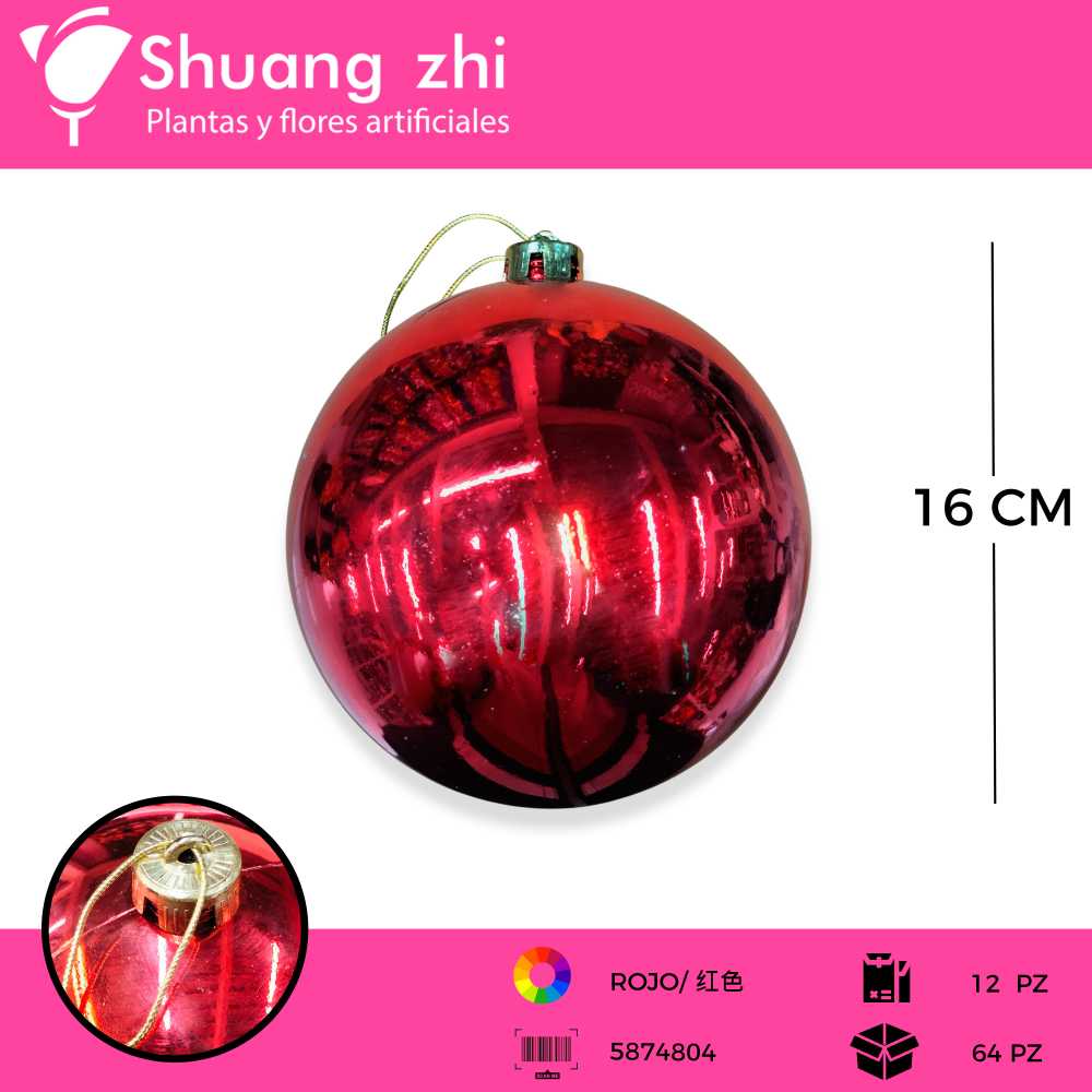BOLA DE NAVIDAD 15CM  BRILLO ROJO