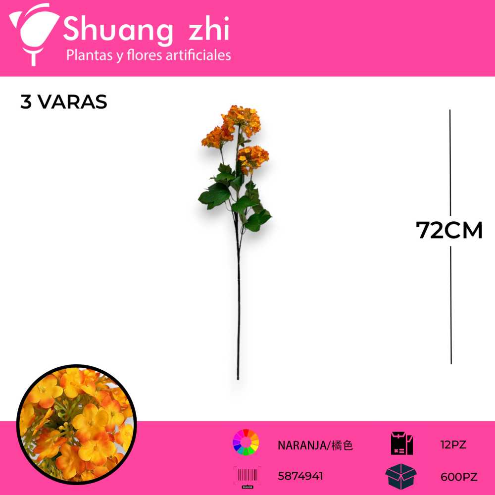 FLOR VARA NARANJA 72CM