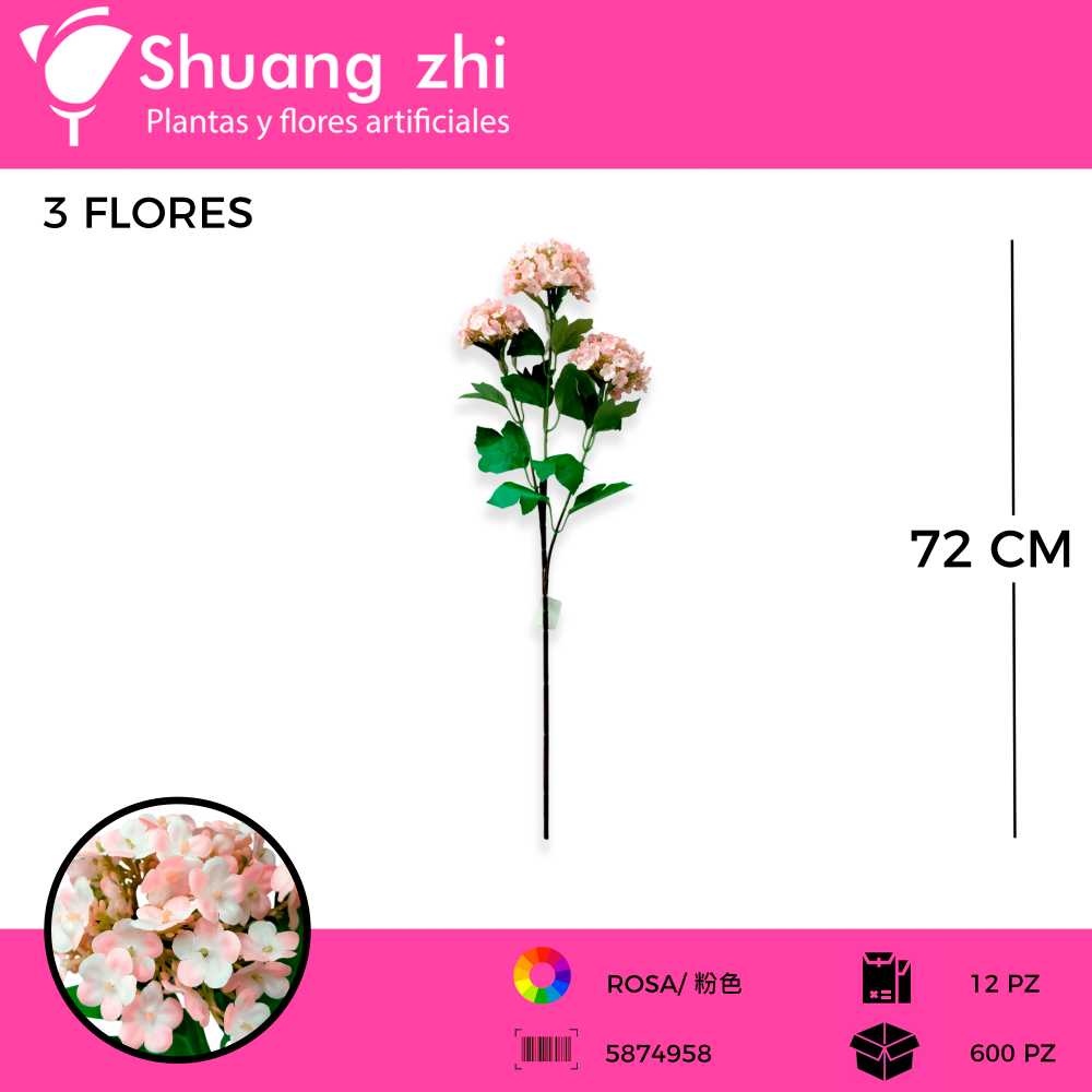 FLOR VARA ROSA 72CM
