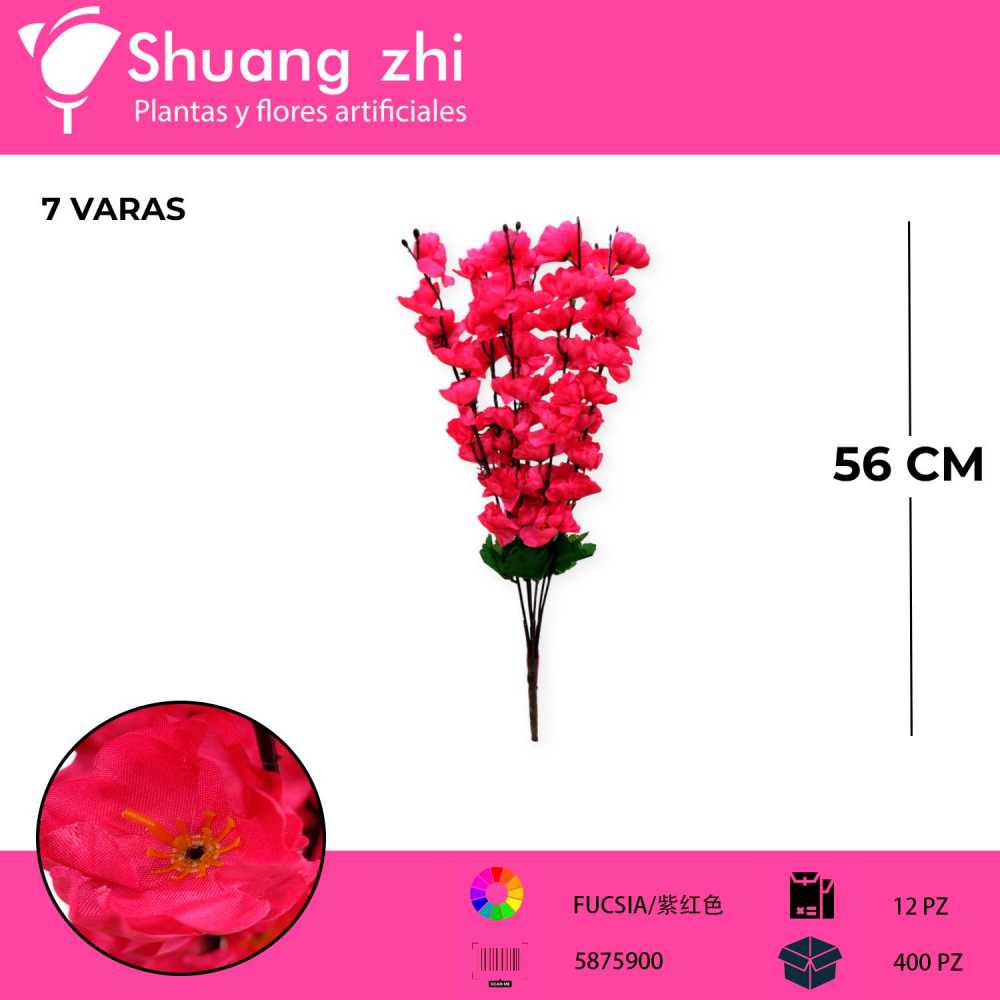 RAMO DE DURAZNO FUCSIA 7 VARAS 56CM