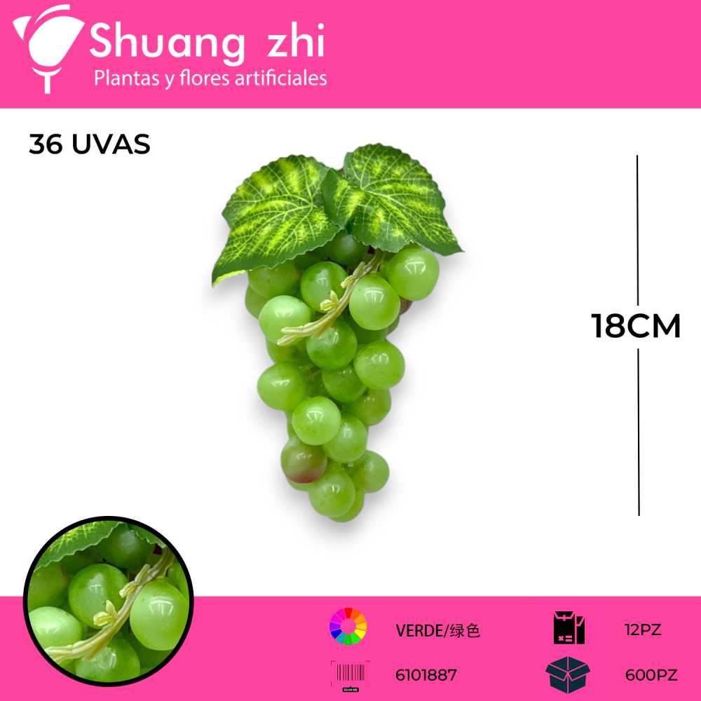 RACIMO DE UVA VERDE 18CM