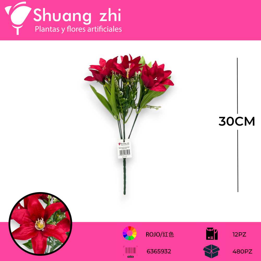 FLOR MINI LILI ROJO 30CM