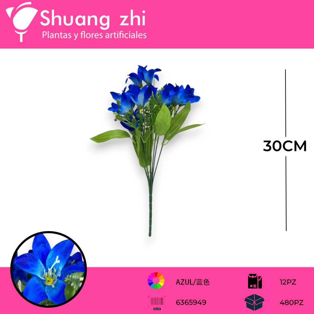 FLOR MINI LILI AZUL 30CM