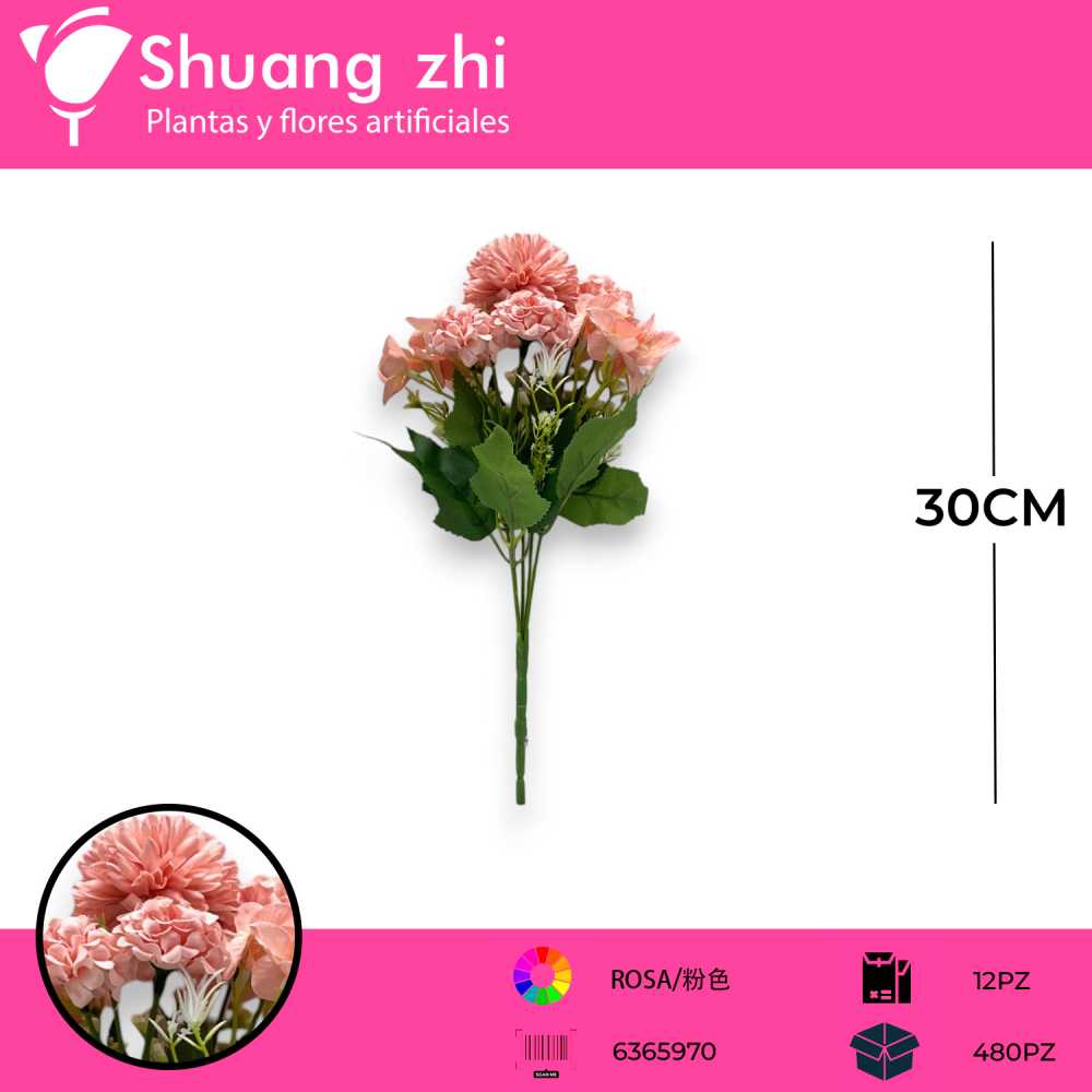 FLOR MINI CRISANTEMO ROSA 30CM