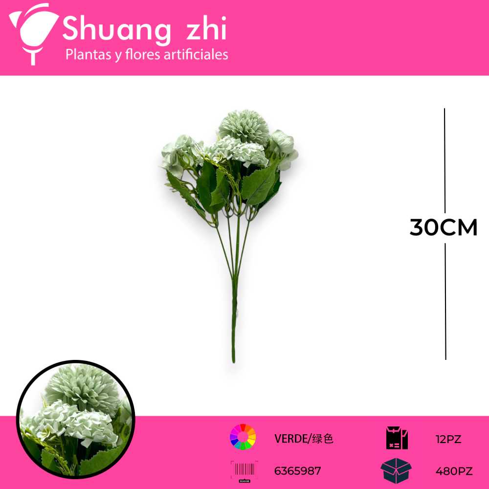 FLOR MINI CRISANTEMO VERDE 30CM