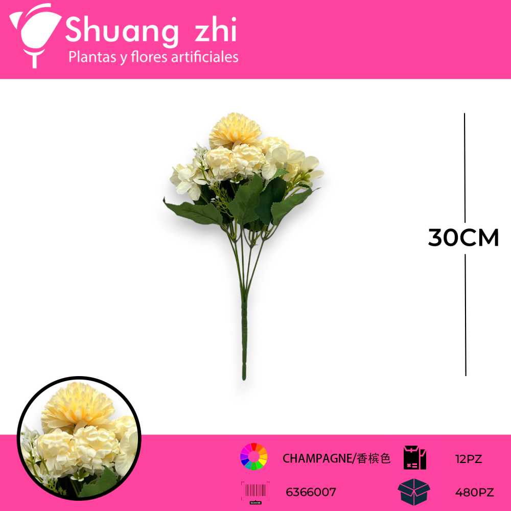 FLOR MINI CRISANTEMO AMARILLO 30CM