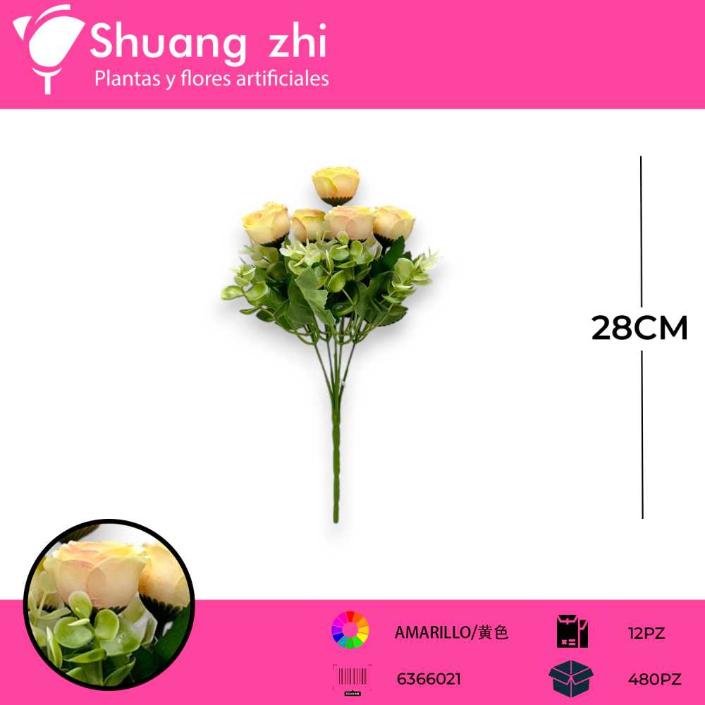 FLOR MINI ROSA CHAMPAN 28CM
