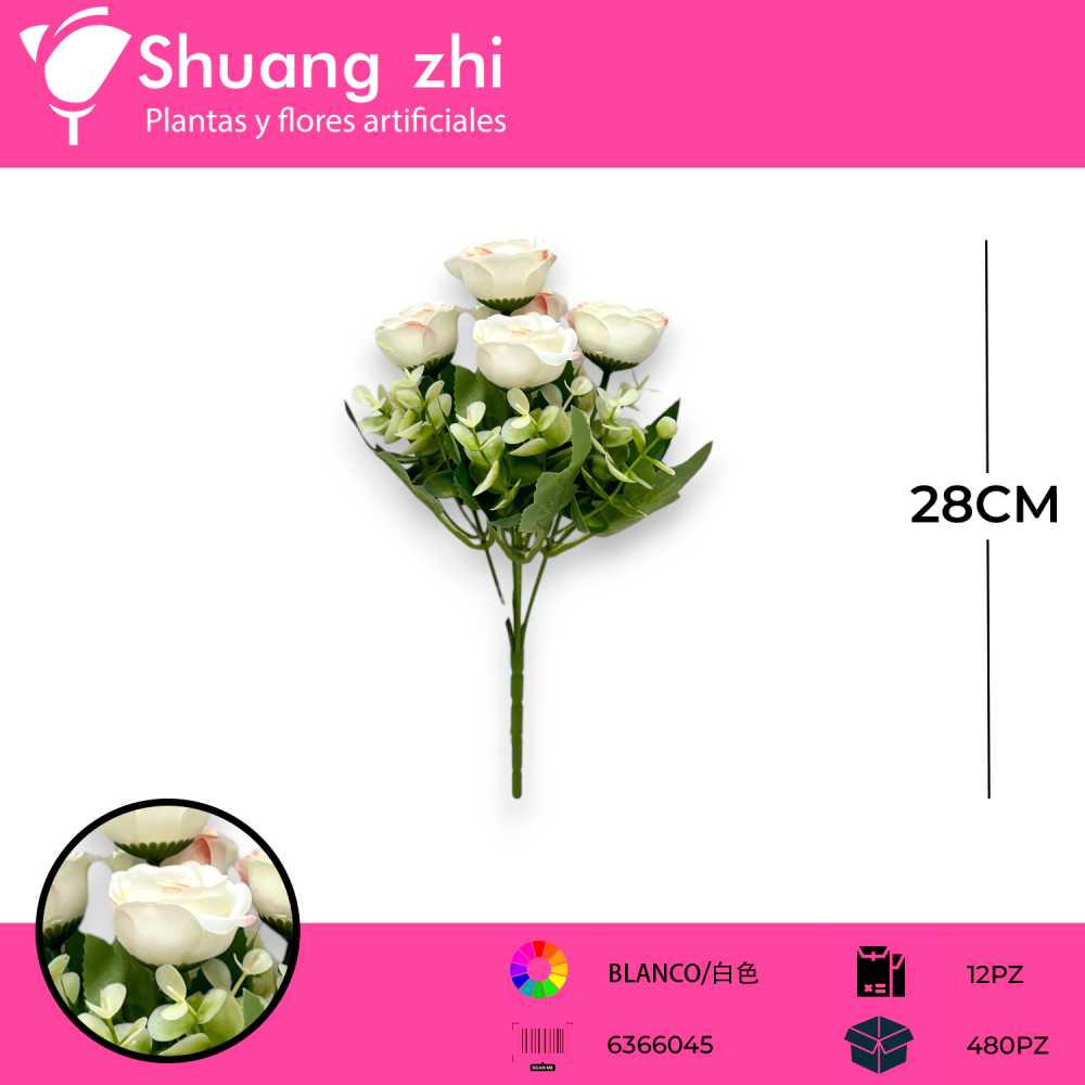 FLOR MINI ROSA BLANCO 28CM