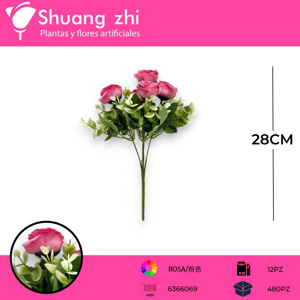 FLOR MINI ROSA ROSA 28CM