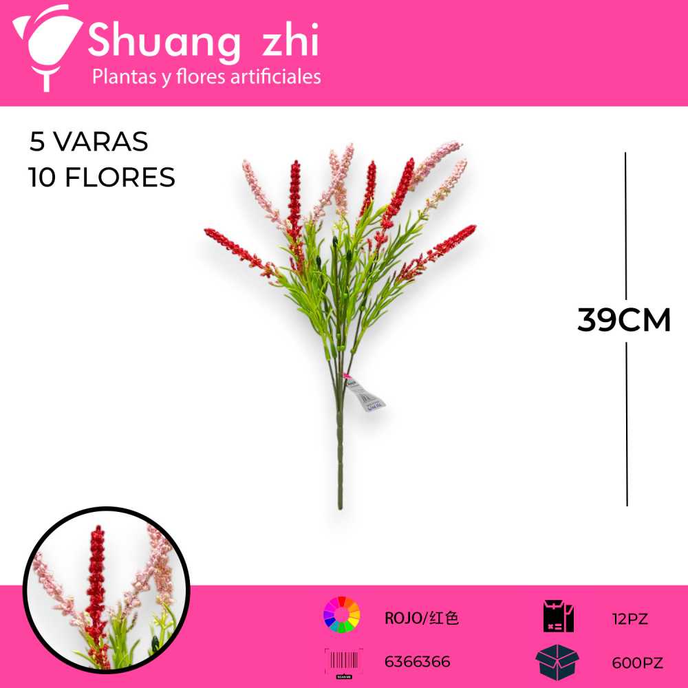FOLLAJE LAVANDA ROJO 39CM