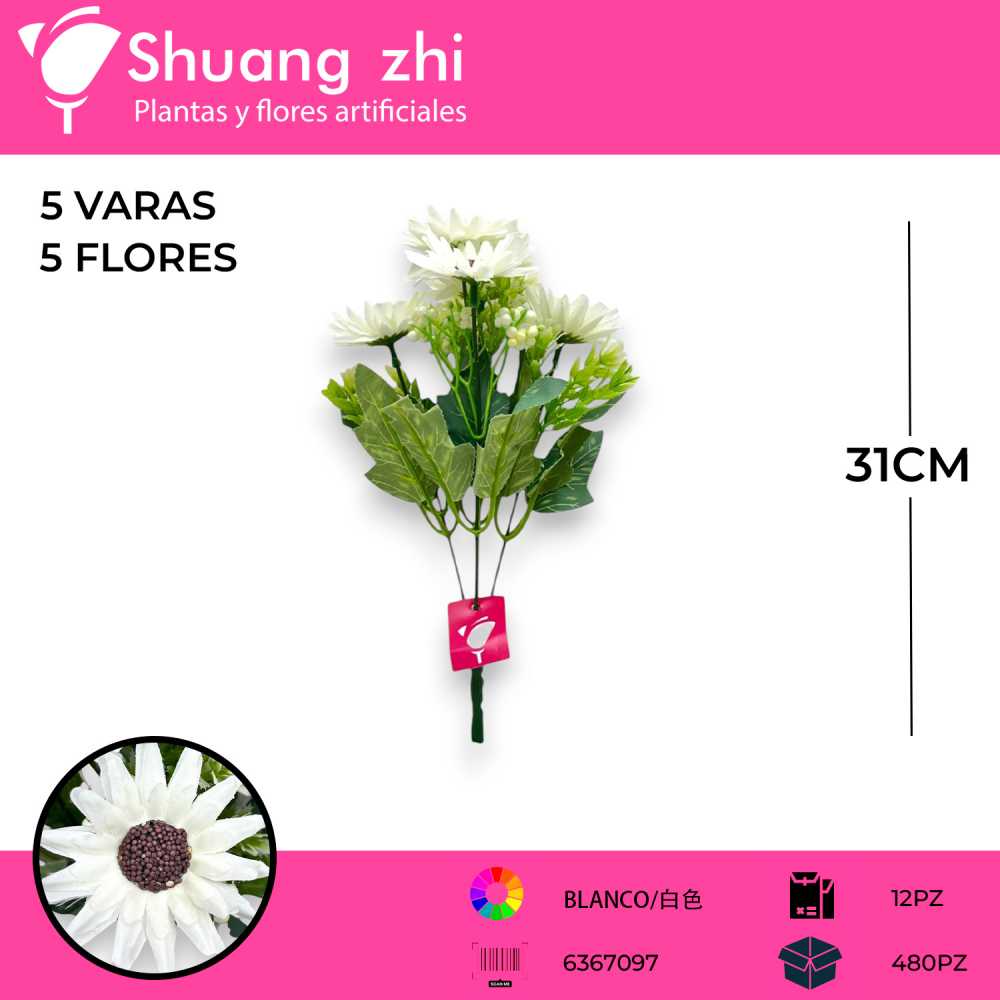 FLOR MINI MARGARITA BLANCO 31CM
