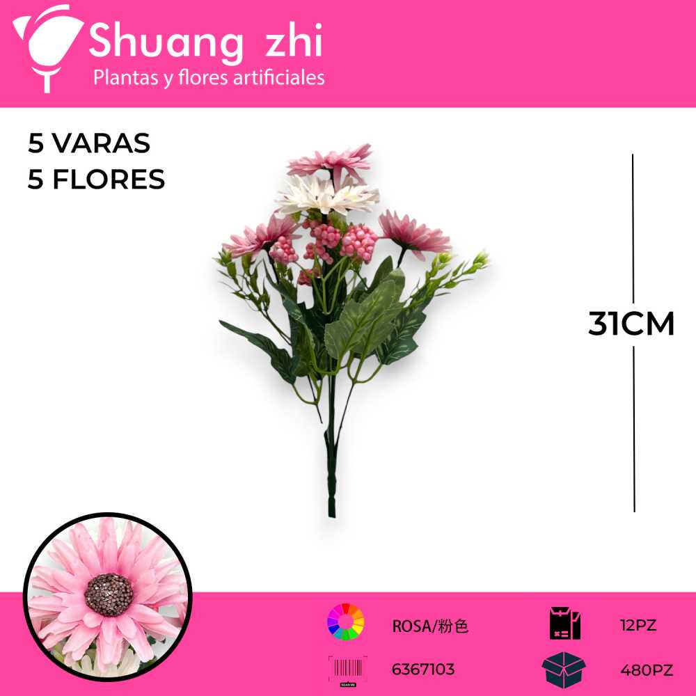 FLOR MINI MARGARITA ROSA 31CM