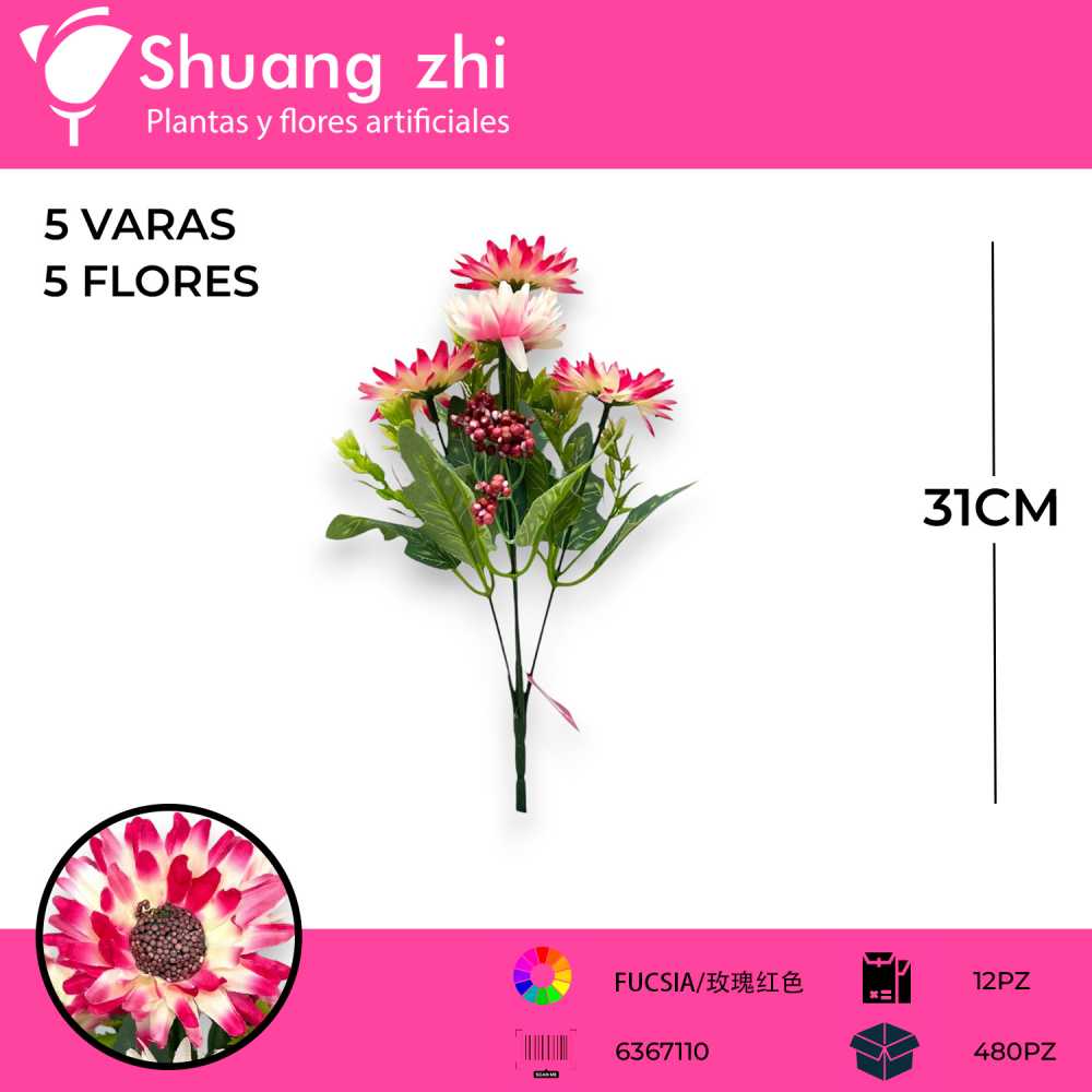 FLOR MINI MARGARITA FUCSIA 31CM