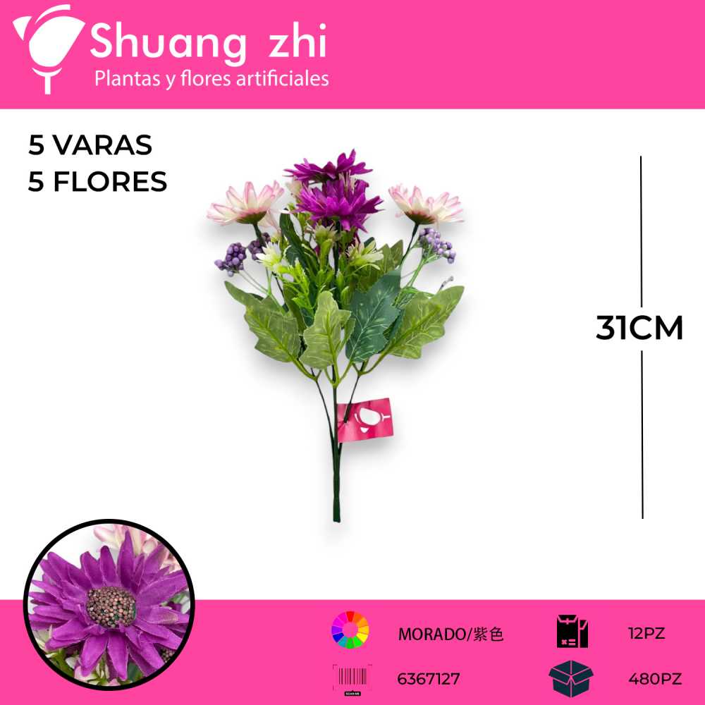 FLOR MINI MARGARITA MORADO 31CM
