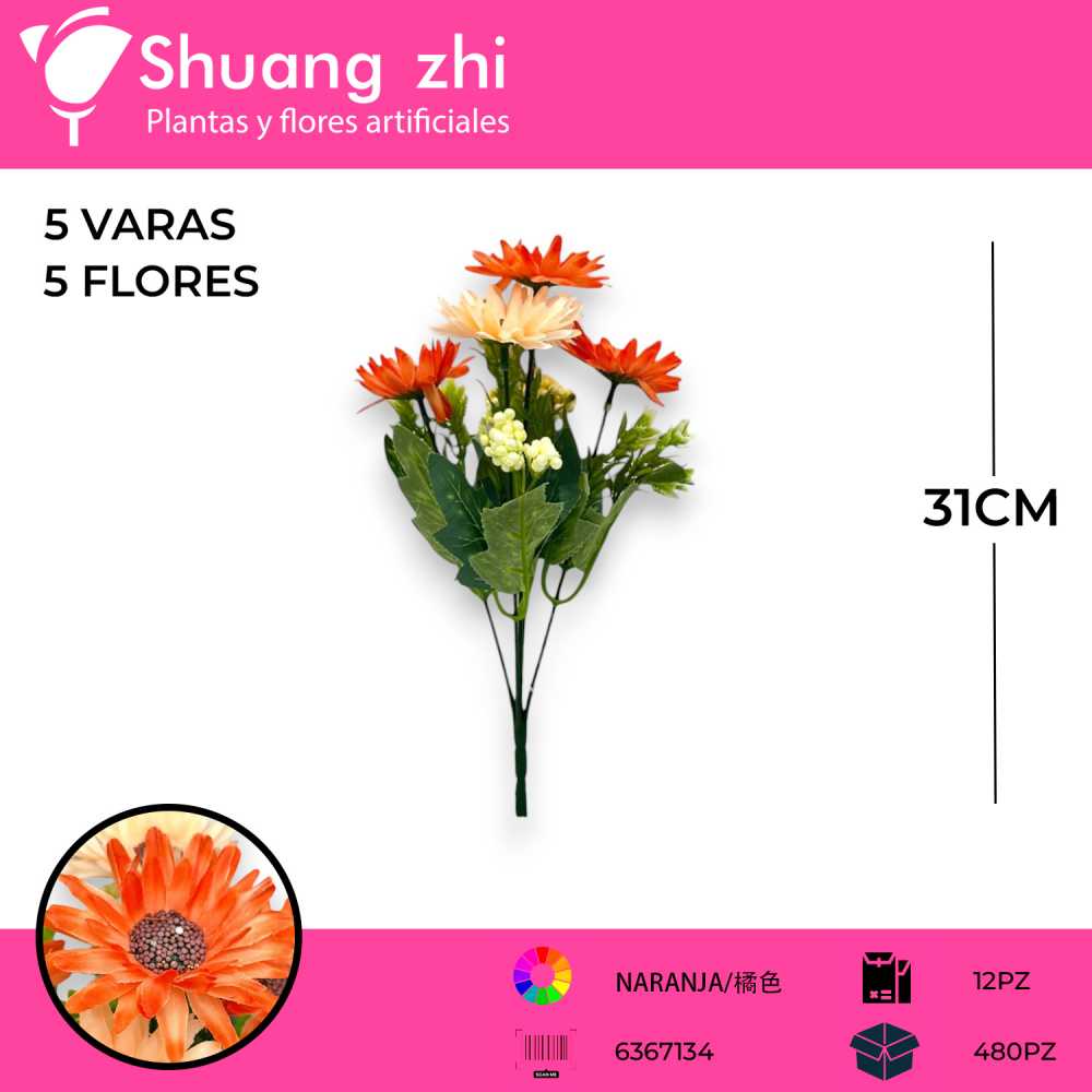 FLOR MINI MARGARITA NARANJA  31CM
