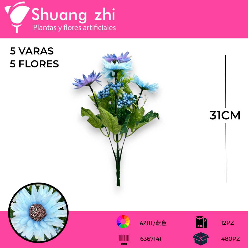 FLOR MINI MARGARITA AZUL 31CM