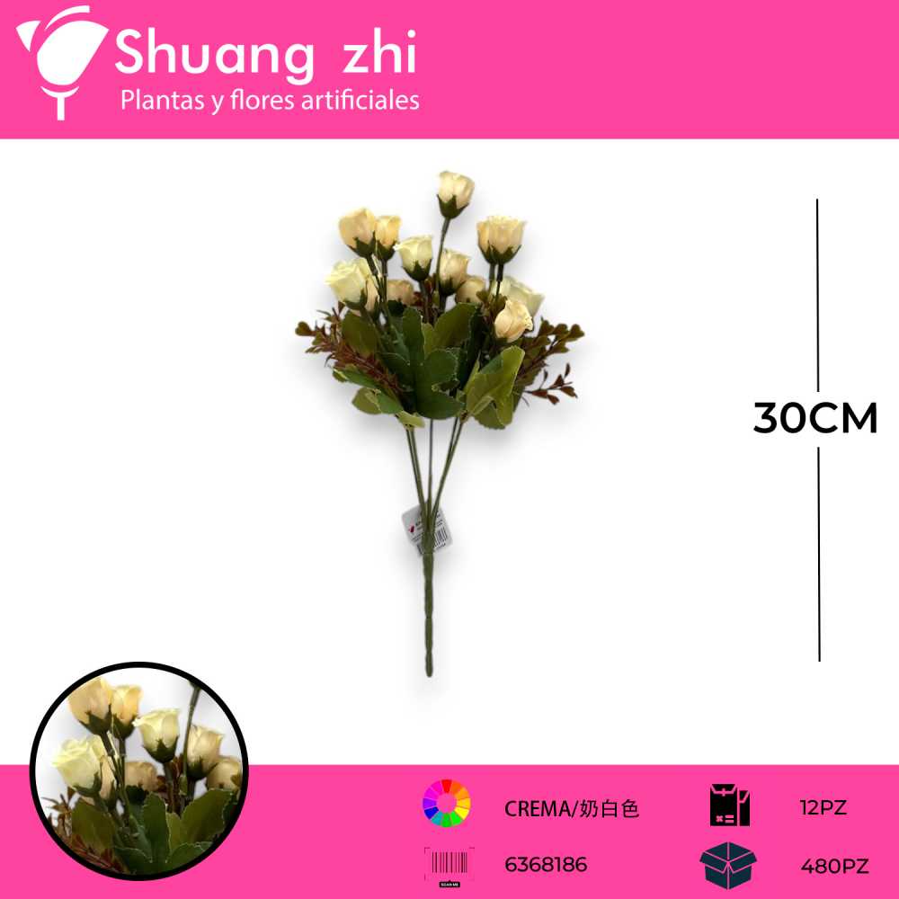 FLOR MINI ROSA CREMA 30CM