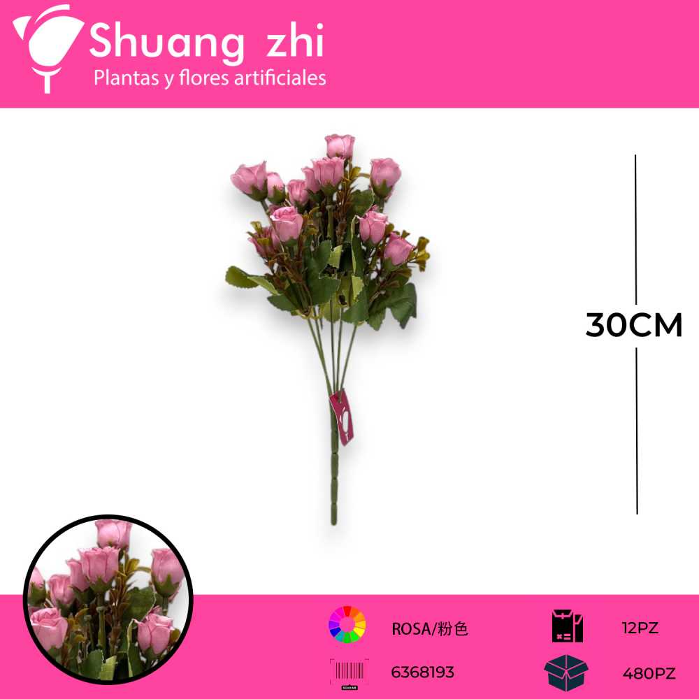 FLOR MINI ROSA ROSA 30CM