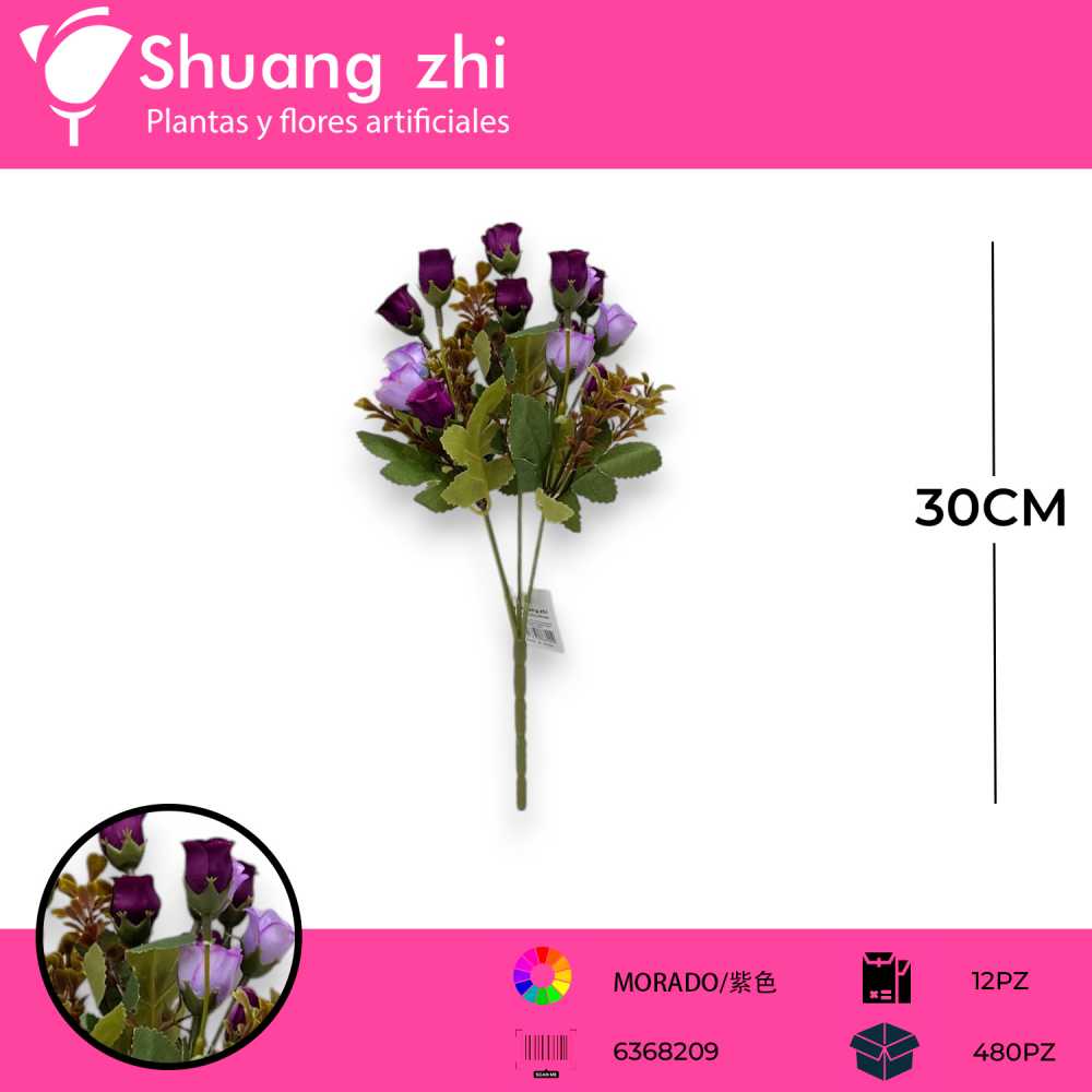FLOR MINI ROSA MORADO 30CM