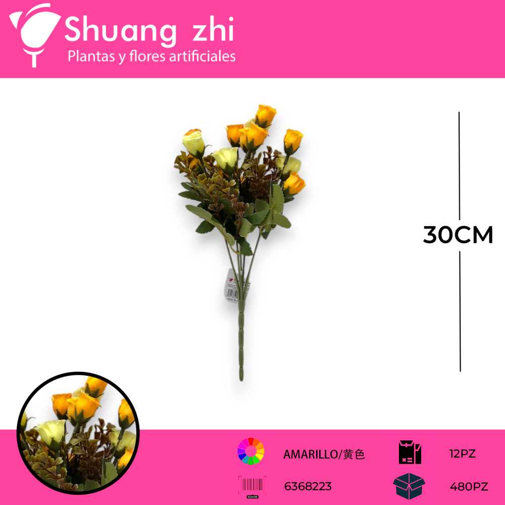 FLOR MINI ROSA AMARILLO 30CM