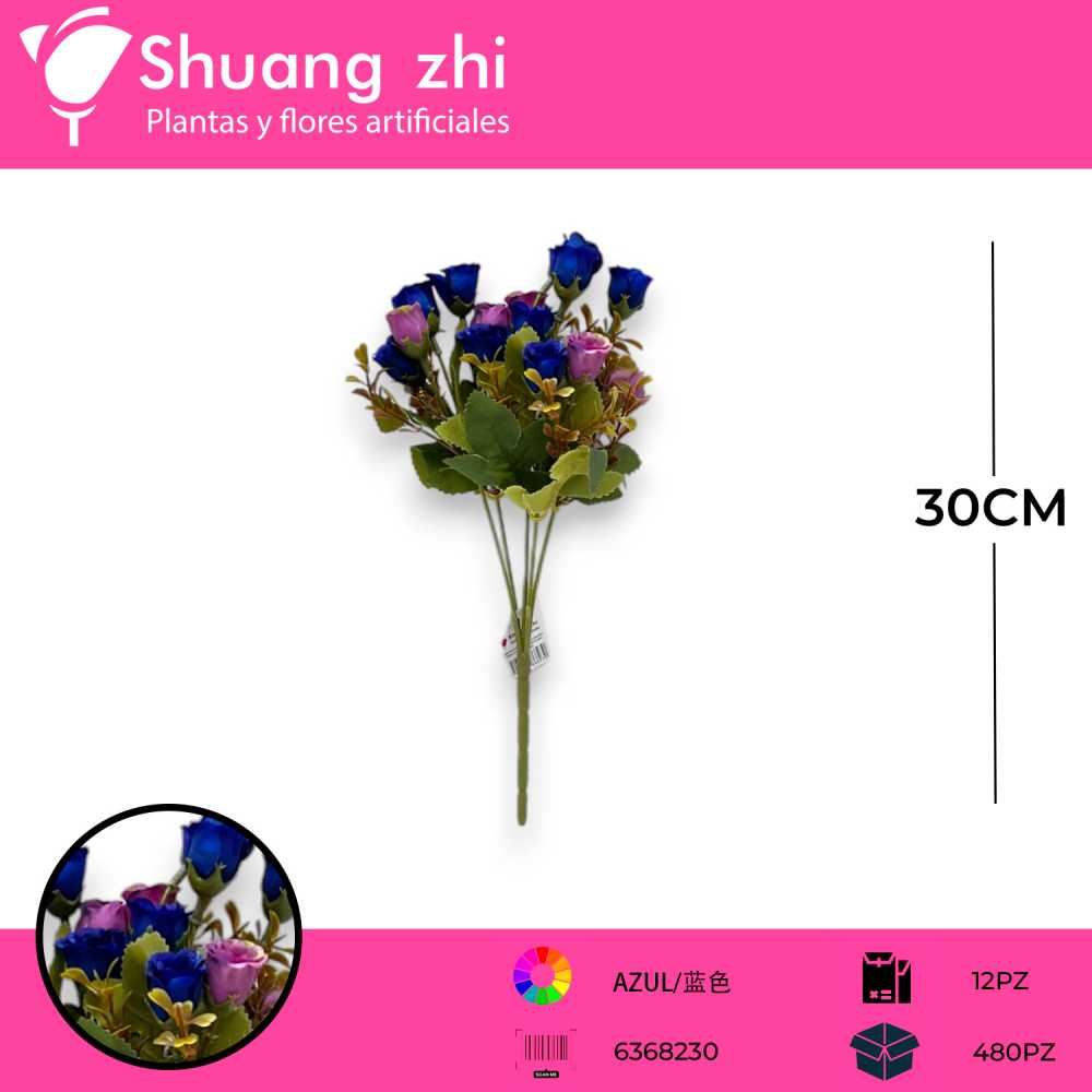 FLOR MINI ROSA AZUL 30CM