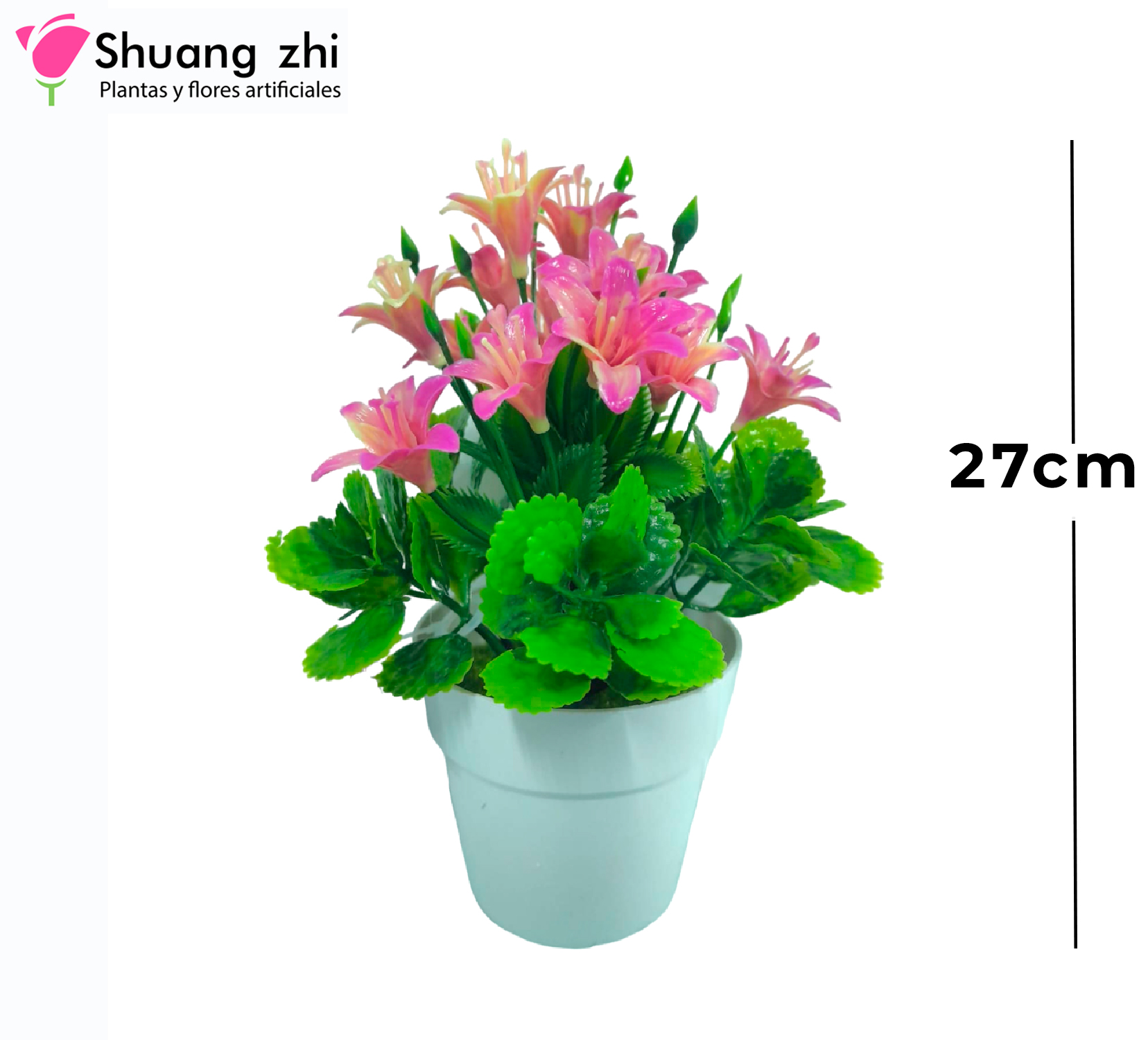 FLOR MINI MACETA ROSA 27CM
