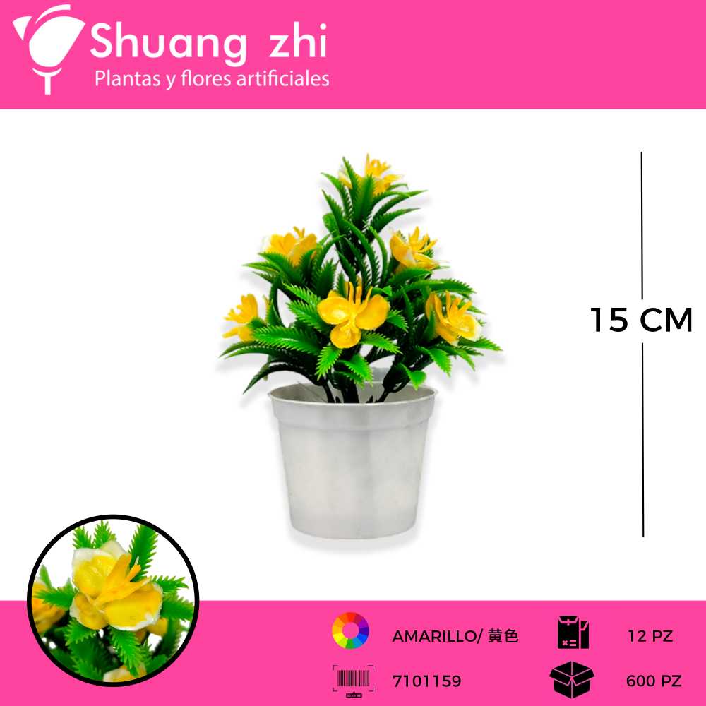 MACETA MINI 15CM AMARILLO CON BLANCO